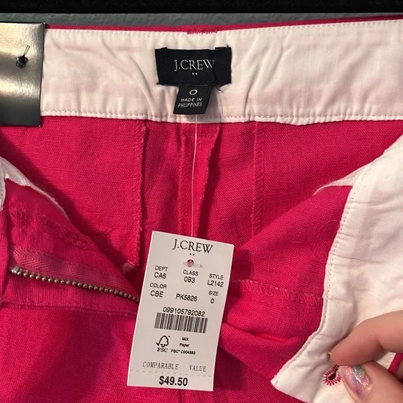 NWT J CREW FACTORY | Hot Pink Linen Blend Shorts - Picture 5 of 6